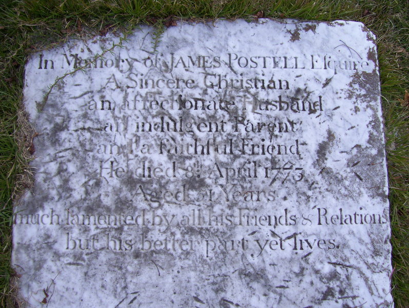 James Postell Esquire b. 1742 d. 8 Apr 1773