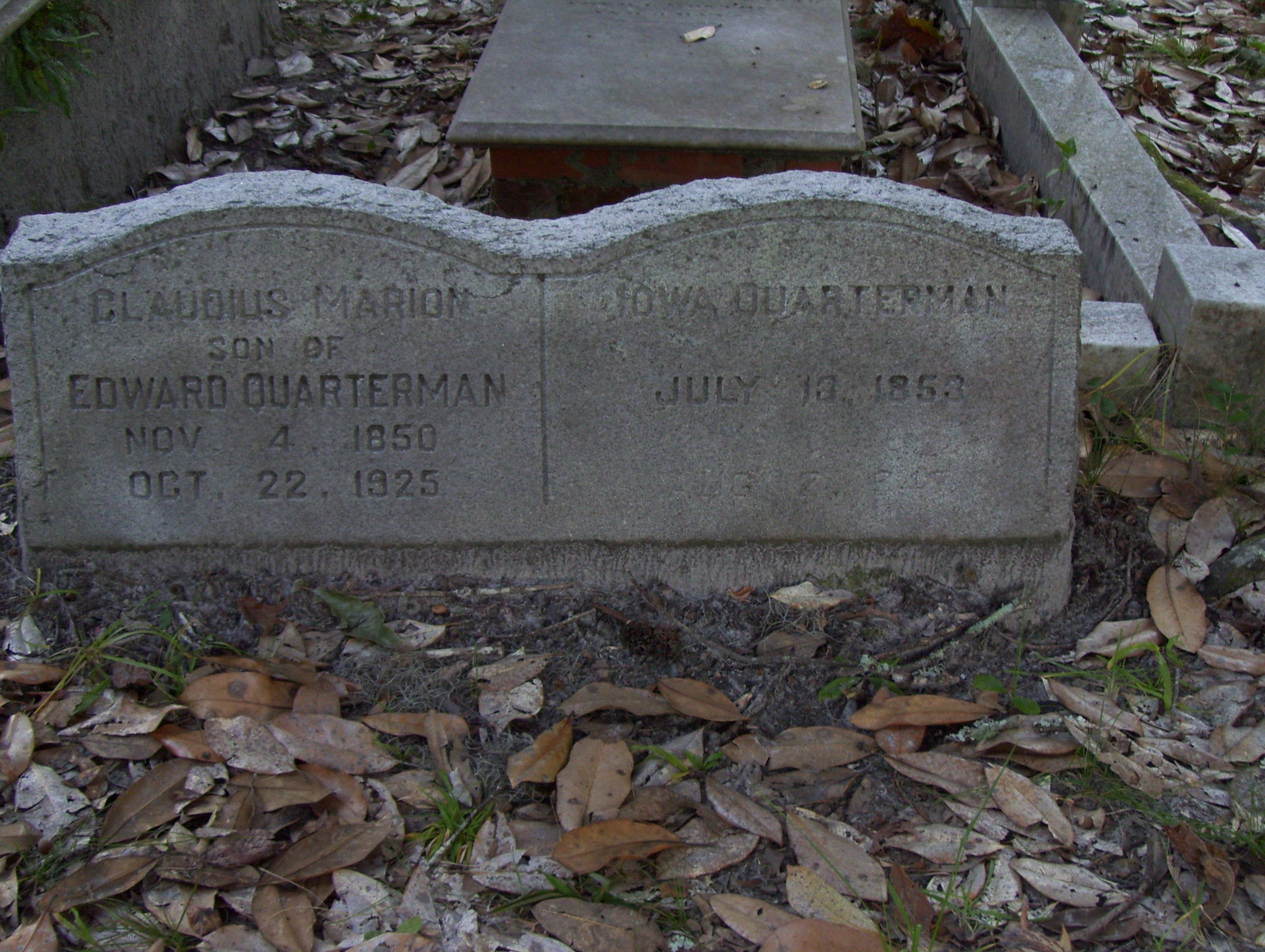        CLAUDIUS MARION      SON OF      EDWARD QUARTERMAN     NOV.  4, 1850    OCT. 22,1925         IOWA QUARTERMAN          JULY 13, 1853         AUG 2, 1947      