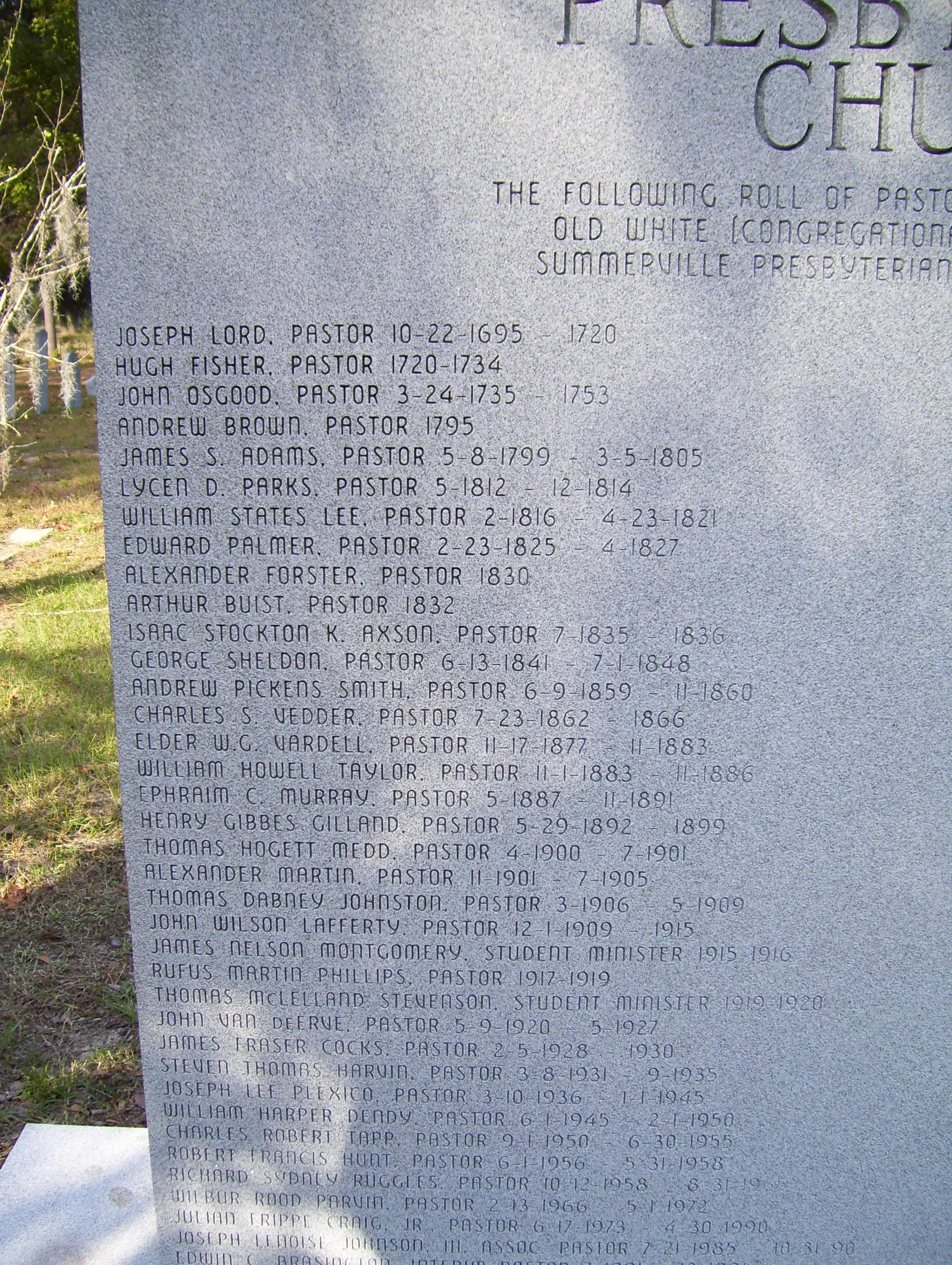 Early Pastors (Joseph Lord, Hugh Fisher, John Osgood, etc.)